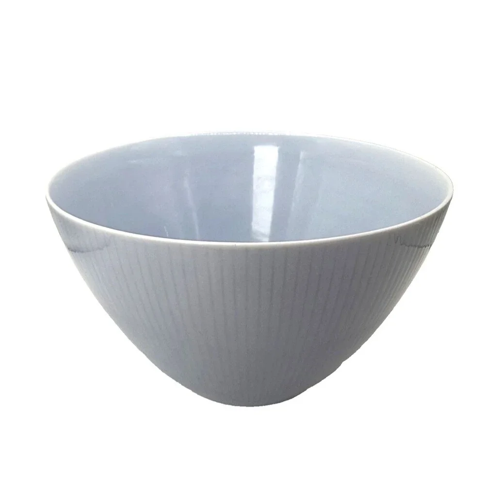 Vintage Crate & Barrel Horizon Blue Ribbed Serving Bowl 9 Inch Blue Porcelain